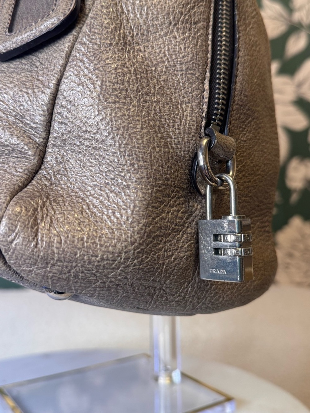 Prada Authentic Metallic Taupe Leather Satchel EUC with Auth Cards & COA - Picture 7 of 15
